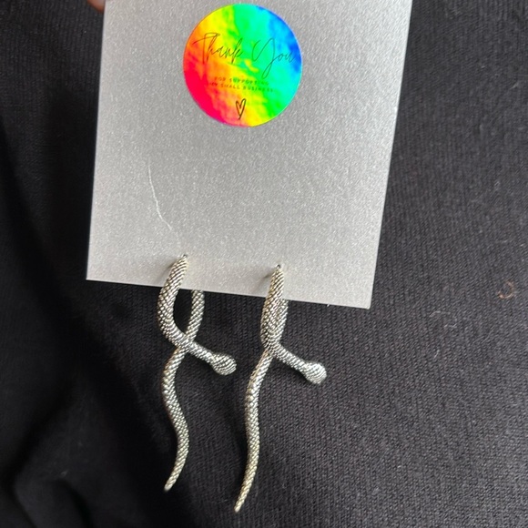 Silver alloy long Serpent Climber Stud Earrings snake ear jacket flowy earring - Picture 4 of 6